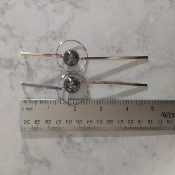 Geometric Silver Bar Earrings - Picture 2 of 3